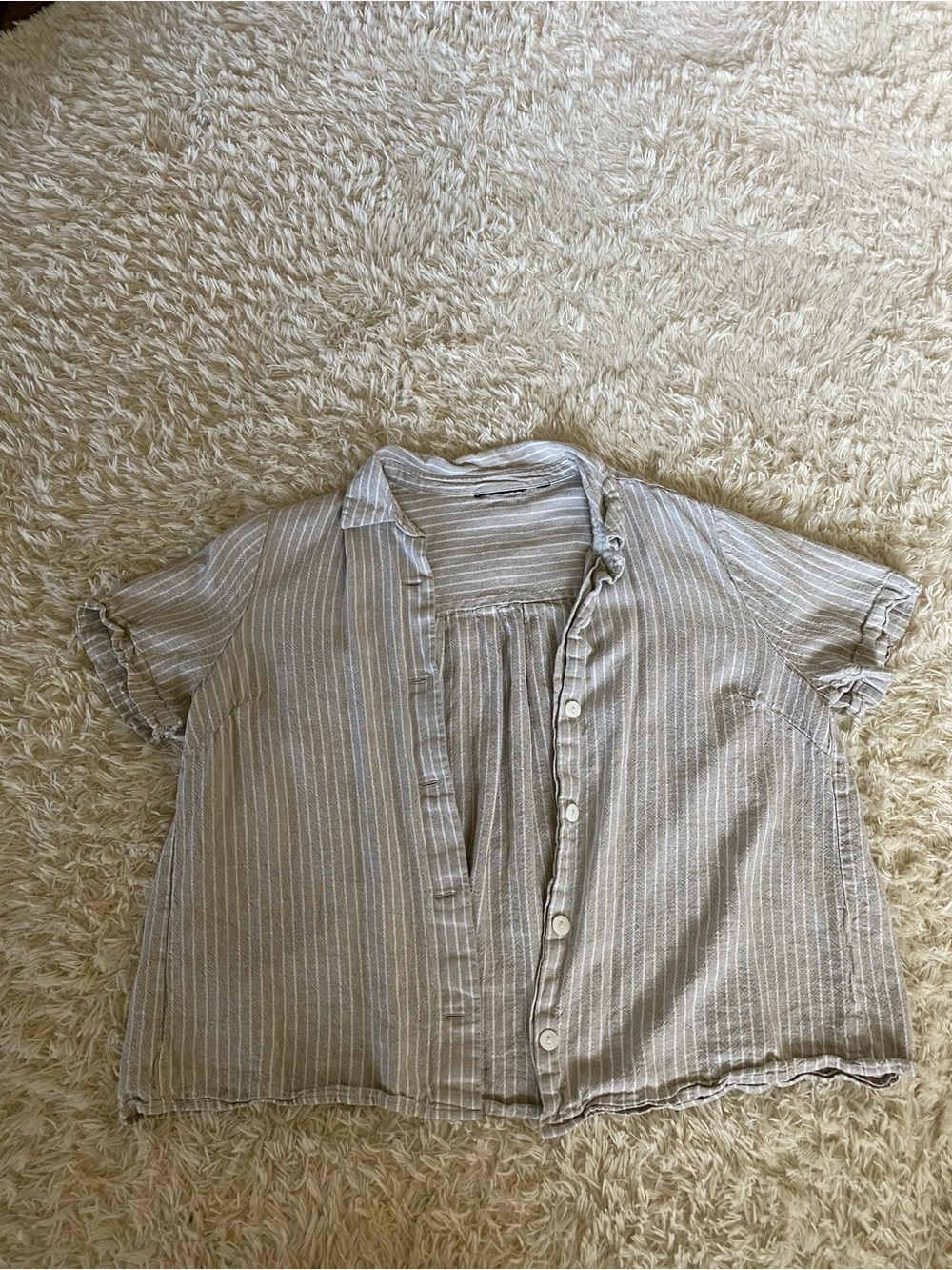 Lightweight Striped Button-Front Top in Beige and White